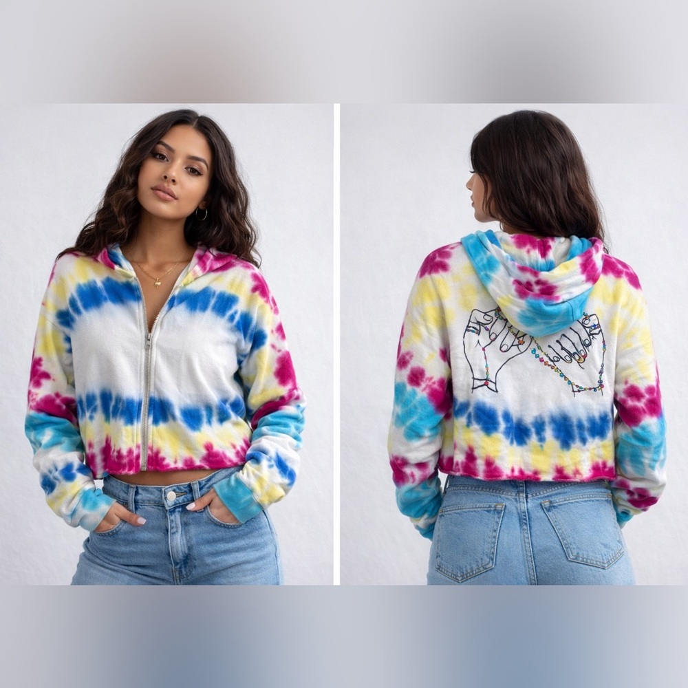 Lauren Moshi Multicolored Irma Pinky Swear Hooded Zip Front Sweatshirt‎ Sz. M